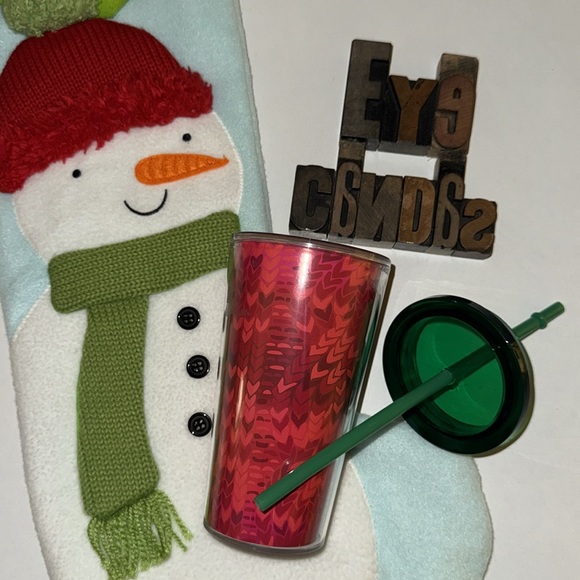 🧋🧜‍♀️STARBUCKS 2022 Holiday Sweater Weave Red 16 oz. Insulated TravelTumbler - Picture 4 of 8